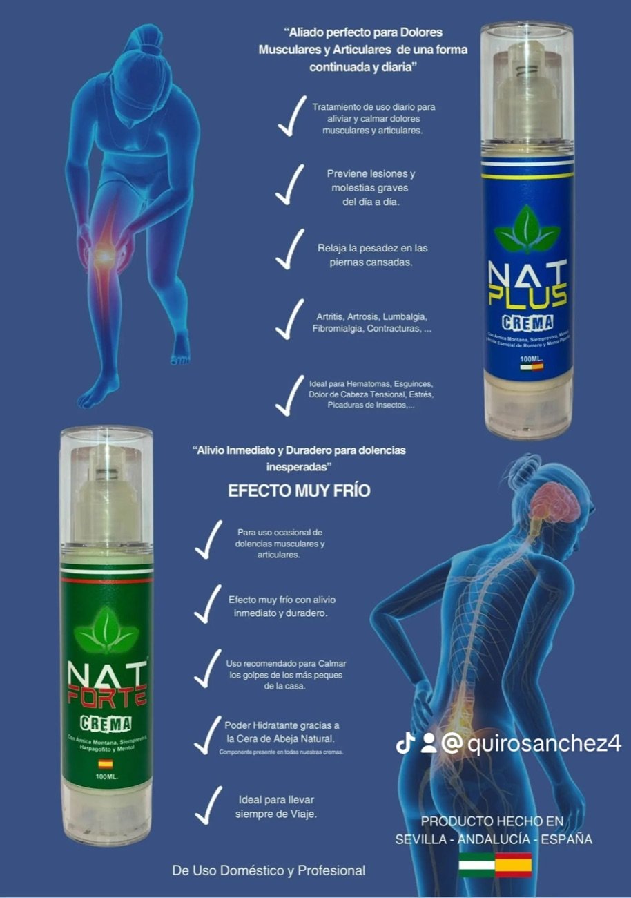 Cremas NAT PLUS y NAT FORTE para dolores musculares y articulares